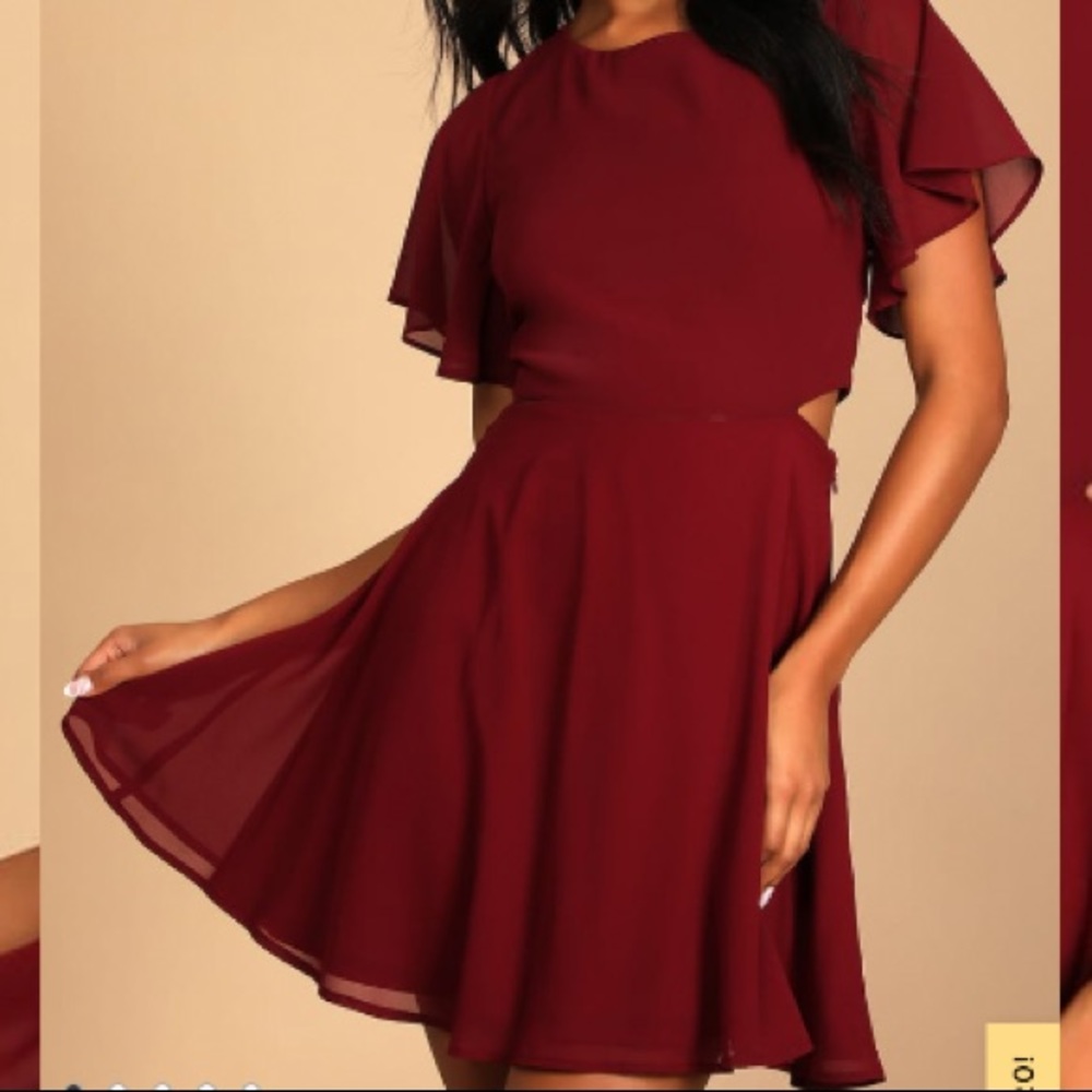 Blissful Love Burgundy Cutout Mini Skater Dress